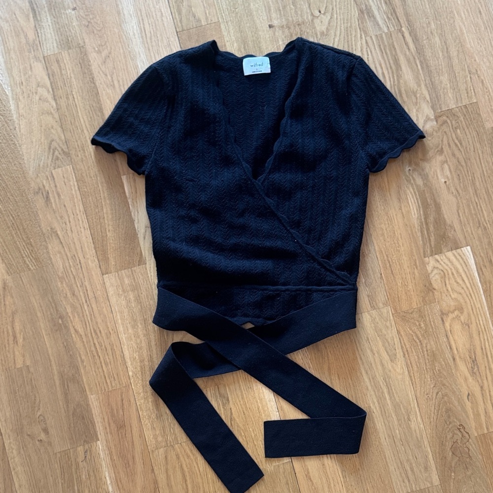 Aritzia Black Wrap Blouse